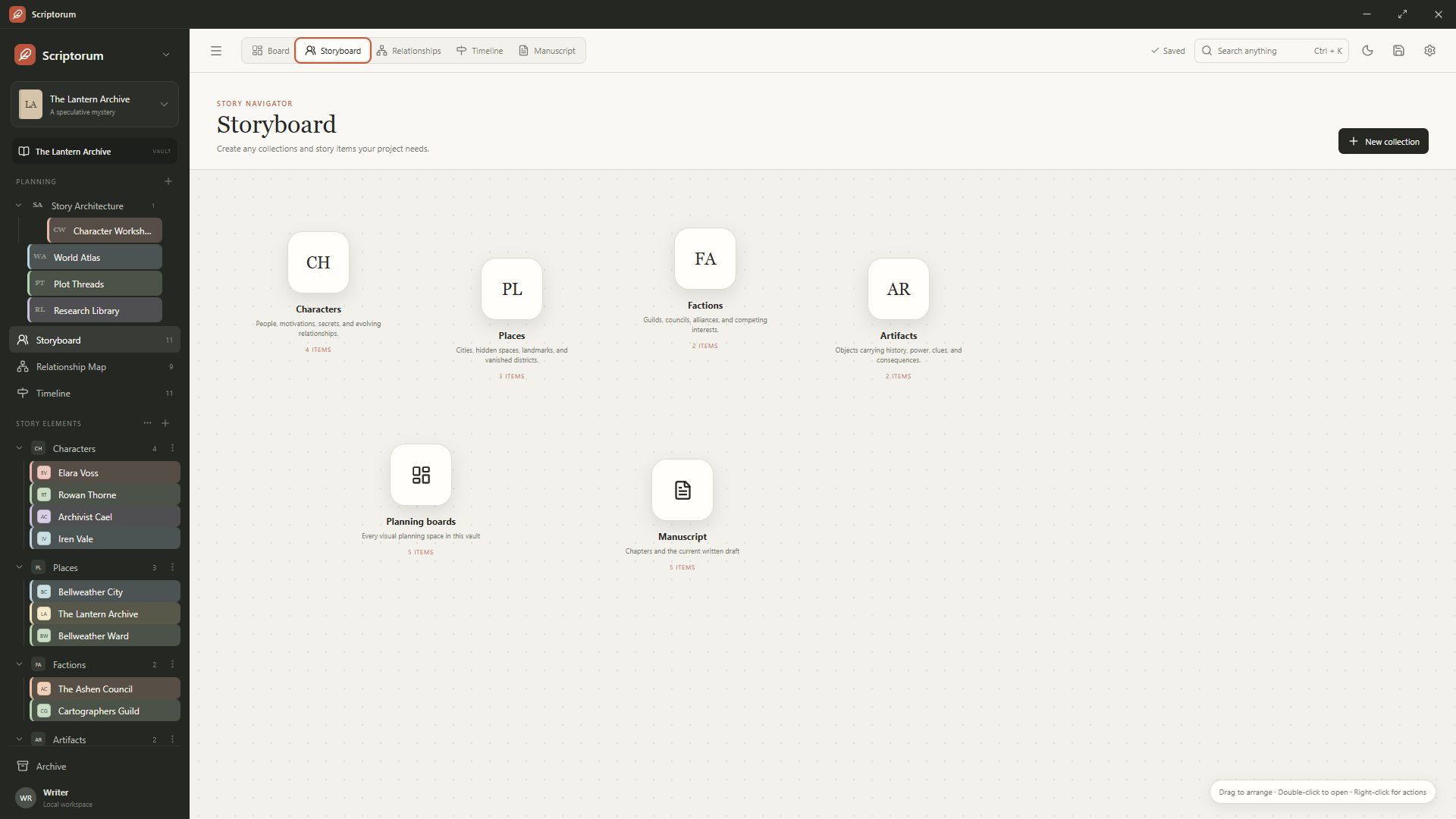 Visual novel planning workflow in the Scriptorum Story Navigator